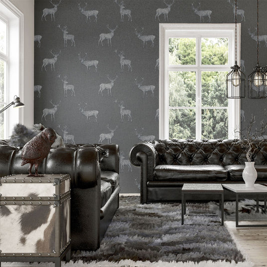 Heritage Stag Grey/Silver Wallpaper