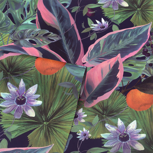 Passion Flower Navy Wallpaper