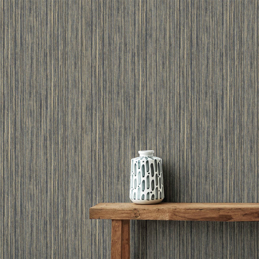 Japandi Grasscloth Navy Gold Wallpaper