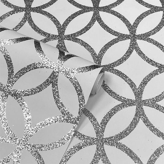 Sequin Geo White/Silver Wallpaper