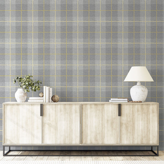 Heritage Tartan Ochre/Grey Wallpaper