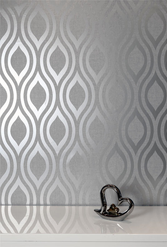 Luxe Ogee Silver Wallpaper