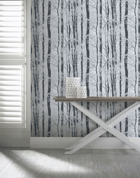 Frosted Wood Silver Wallpaper