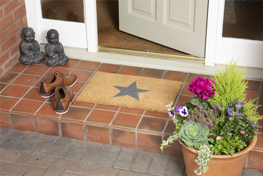 Astley Printed Star Coir Natural Charcoal Doormat