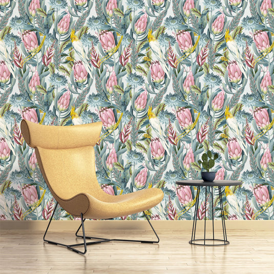 Rainforest Escape Green Pink Wallpaper