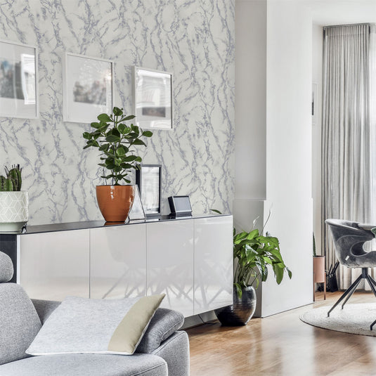 Carrara Marble Silver Wallpaper sw12