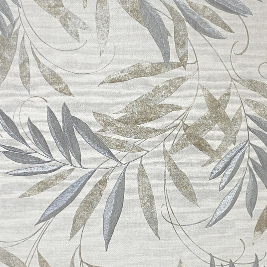 Luxury Leaf Natural Grey Wallpaper