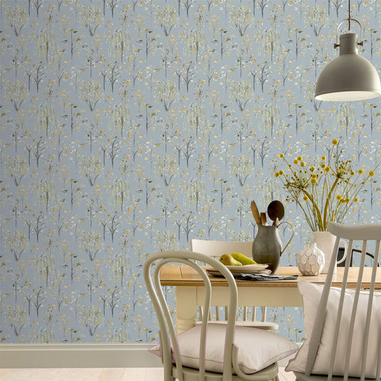 Watercolour Tree Grey/Ochre Wallpaper