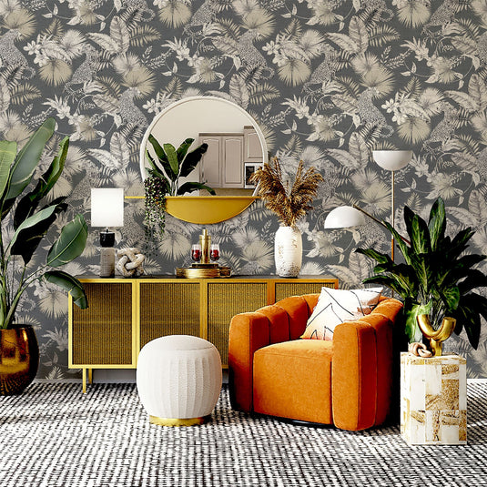 Tropical Leopard Neutral Wallpaper