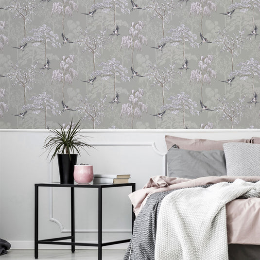 Japanese Garden Grey Wallpaper