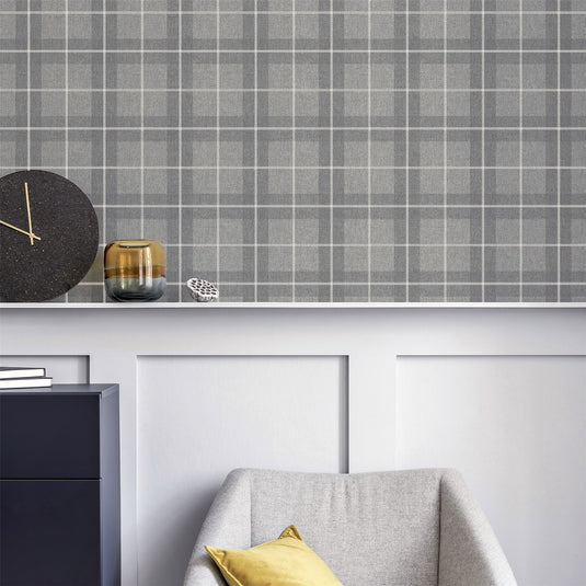 Heritage Check Grey/Silver Wallpaper