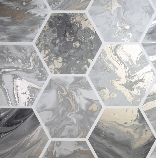 Marbled Hex Charcoal/Rose Gold Wallpaper