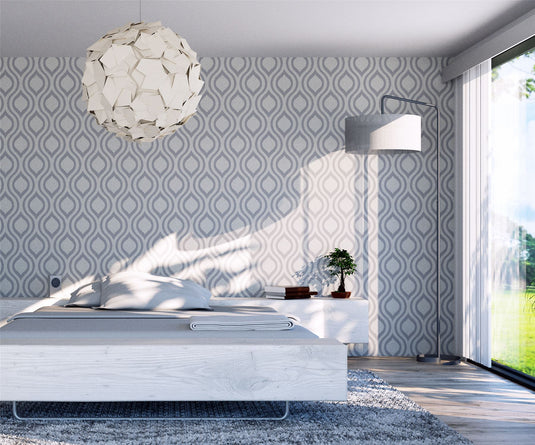 Luxe Ogee Silver Wallpaper