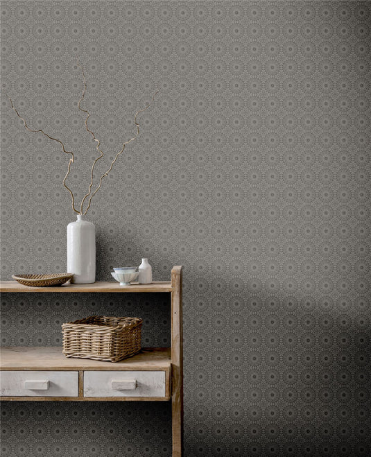 Symmetrical Chic Slate and Silver Wallpaper