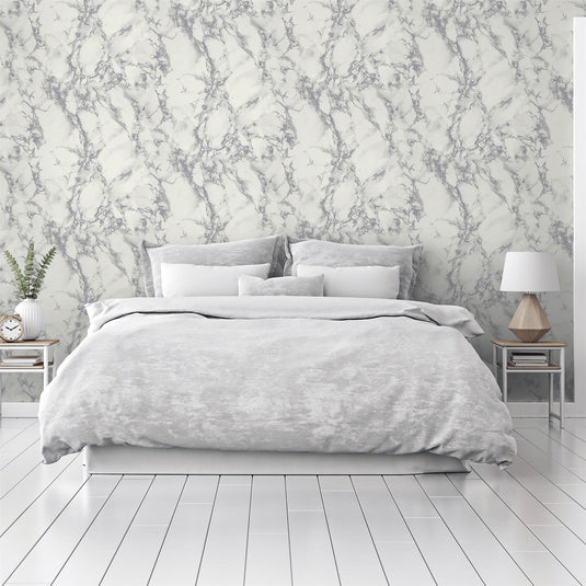 Carrara Marble Silver Wallpaper