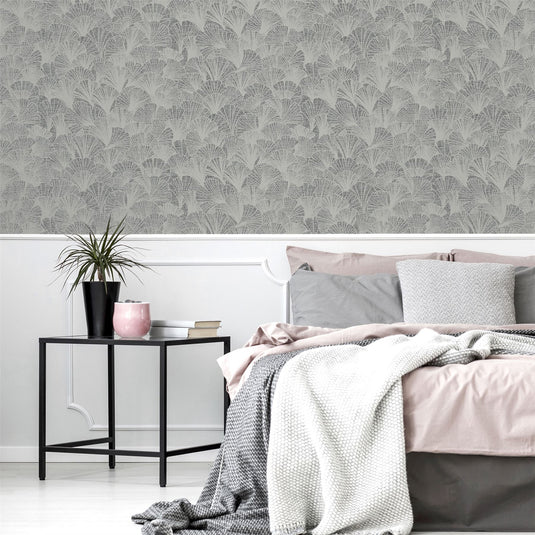 Ginkgo Grey/Silver Wallpaper