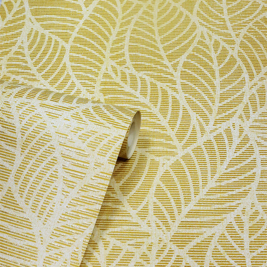 Leaf Lines Ochre Wallpaper